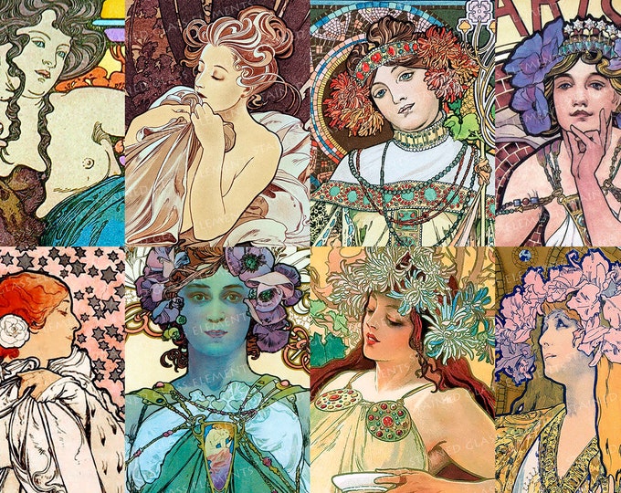 Mucha ceramic decals art nouveau fusible transfers for decoration of ceramics glassfusing glass tiles and enameling jugendstil women girls