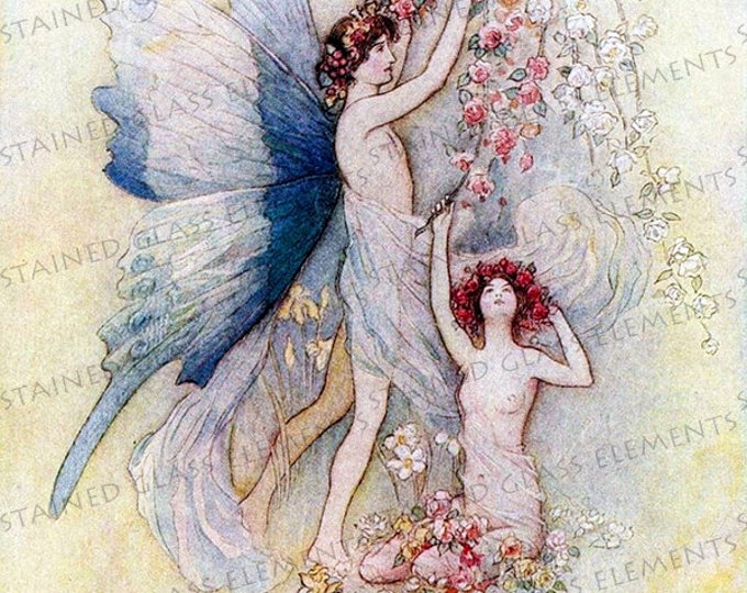Warwick Goble ceramic decal, Fairy decal, Fairies, fairytale decal, 3.94x3.94 inch, 10x10cm, firing temperature 1400-1562 ºF, 760-850 ºC