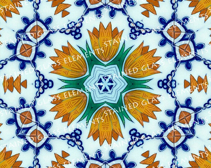 Delftware polychrome ceramic transfer, 750-850ºC, fusible transfers, image transfers, decals hot glass, decals for enamelling, kaleidoscope