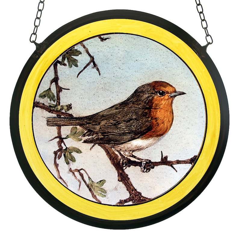 Robin stained glass painted kilnfired roundel this victorian Etsy