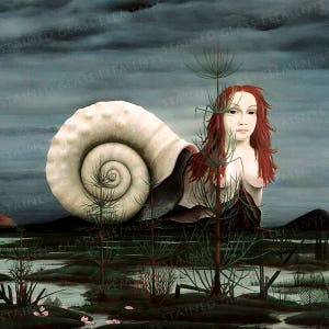 Snail ceramic decal, ceramic transfers, surrealism ceramic transfer, Pyke Koch, ceramic decals 1400-1562 ºF, bizarre ceramic decal, snail