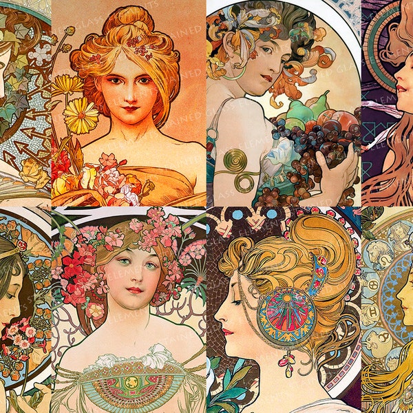 Mucha ceramic decals art nouveau fusible transfers for decoration of ceramics glassfusing glass tiles and enameling jugendstil women girls