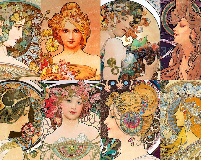 Mucha ceramic decals art nouveau fusible transfers for decoration of ceramics glassfusing glass tiles and enameling jugendstil women girls