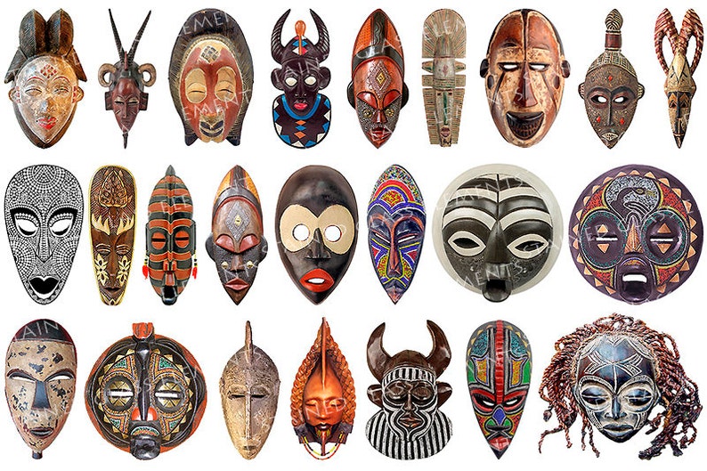 Décalques en céramique, les masques africains, masques de transfert en céramique, masque, masque rituel, cérémonie, décalques en céramique bijoux, transferts thermocollants, マスクセラミックデカール image 1