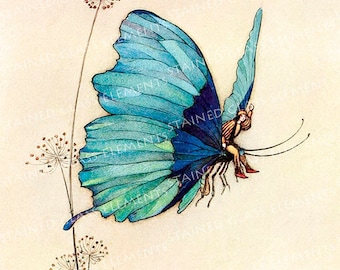 Warwick Goble ceramic decal, 10 x 10cm (3.94 x 3.94 inch), firing temperature 760-850 ºC (1400-1562 ºF), butterfly ceramic decal, fairy