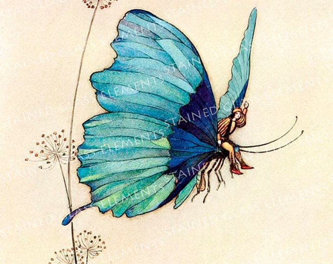 Warwick Goble ceramic decal, 10 x 10cm (3.94 x 3.94 inch), firing temperature 760-850 ºC (1400-1562 ºF), butterfly ceramic decal, fairy