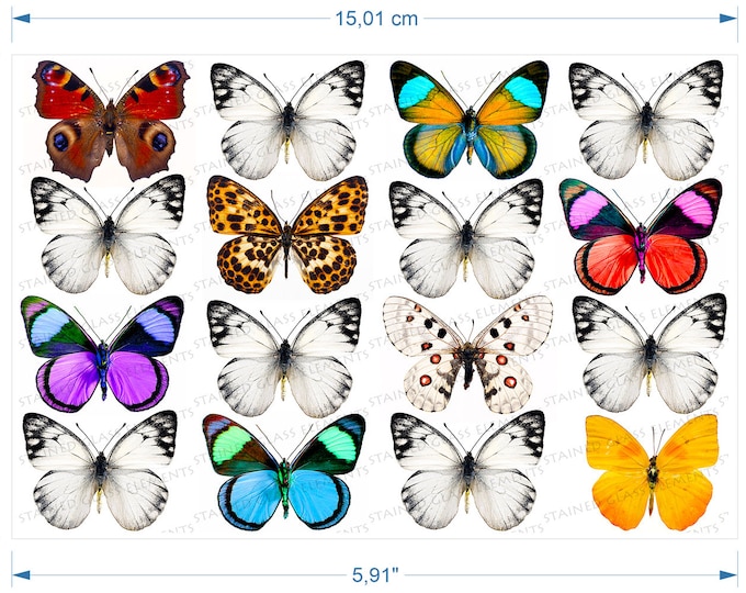 Butterflies ceramic decals Butterfly fusible waterslide transfers for ceramics glass fusing enameling firing temp 1400-1562 ºF, 750-850ºC
