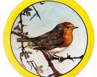 Robin stained glass painted kilnfired roundel this victorian bird suncatcher a beautiful gift for her and him traditional handcrafted art