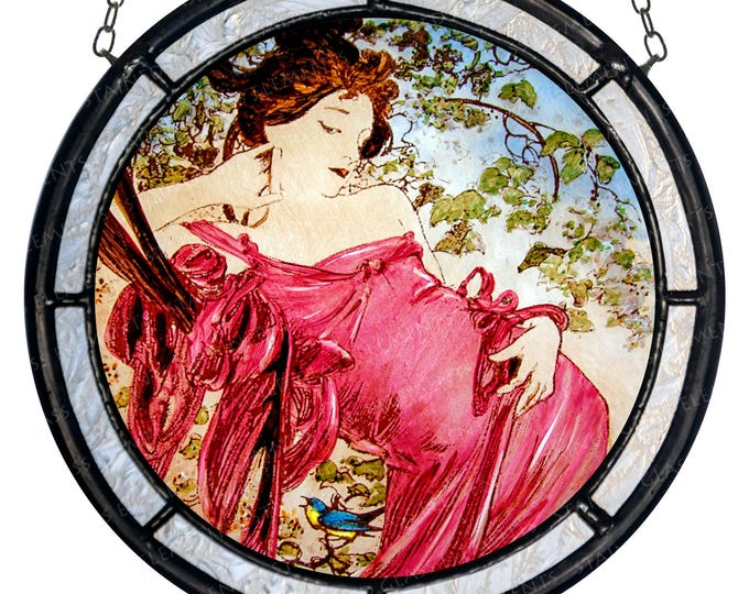 Mucha stained glass medallion - kiln-fired glass art - Zodiac suncatcher - Art Nouveau - decoration jugendstil - vitrail - vitráž - vetrata
