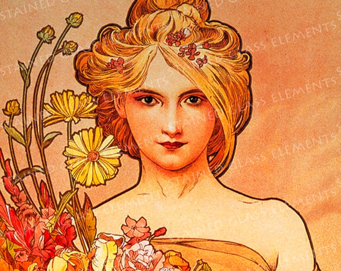 Mucha ceramic decals, Alphonse Mucha, art nouveau ceramic decals, image transfers, bouquet, decals glass, decals ceramics, decals enameling