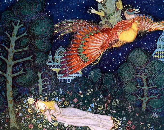Edmund Dulac ceramic decals, Firebird ceramic decal, decals fusible, fairy-tales, Edmund Dulac, fusible transfers, glass decals, Firebird