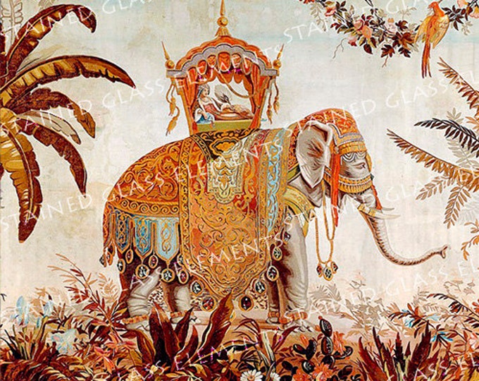 Elephant ceramic decal, 10 x 10cm (3.94 x 3.94 inch), firing temperature 760-850 ºC (1400-1562 ºF), victorian ceramic decals, exotic decals