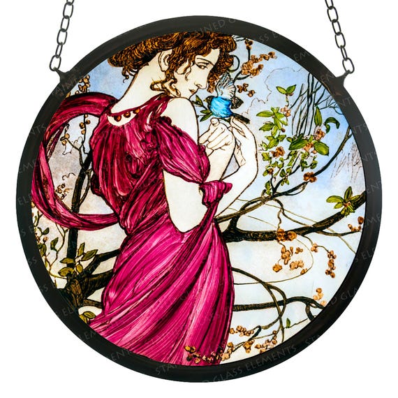 Mucha Stained Glass Medallion - Kiln-fired Glass Art - Mai
