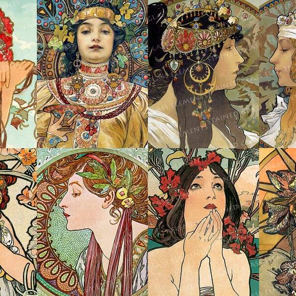 Mucha céramique décalcomanies art nouveau transferts fusibles pour la décoration de céramiques verrefusing carreaux de verre et émailant jugendstil femmes filles