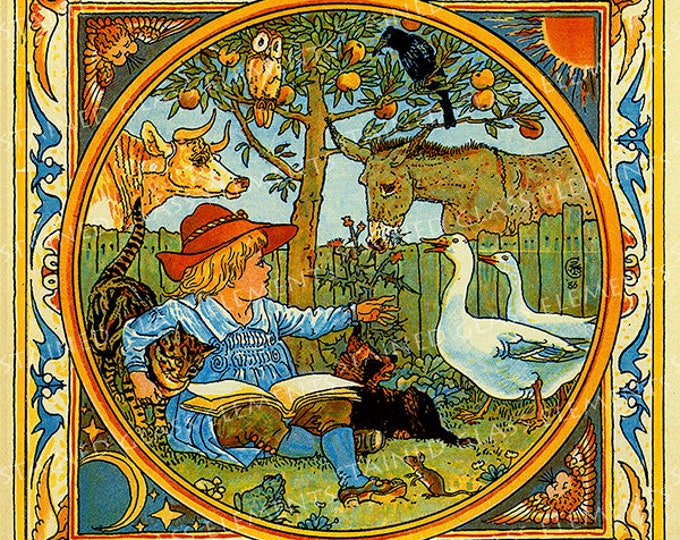 Walter Crane ceramic decal, animals ceramic decal, nostalgic image transfers, decals for glass, decals for ceramics, decals for enamelling