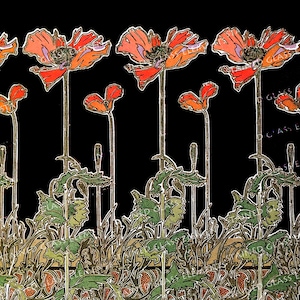 ミュシャの陶器デカール アールヌーボー ポピーの花のモチーフ 陶器、ガラスフュージング、ガラスタイル、エナメルの装飾用の接着転写