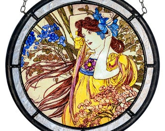 Mucha stained glass - medallion - kiln-fired glass art - June suncatcher - Art Nouveau decoration - Stained glass - vitráž - Glasmalerei