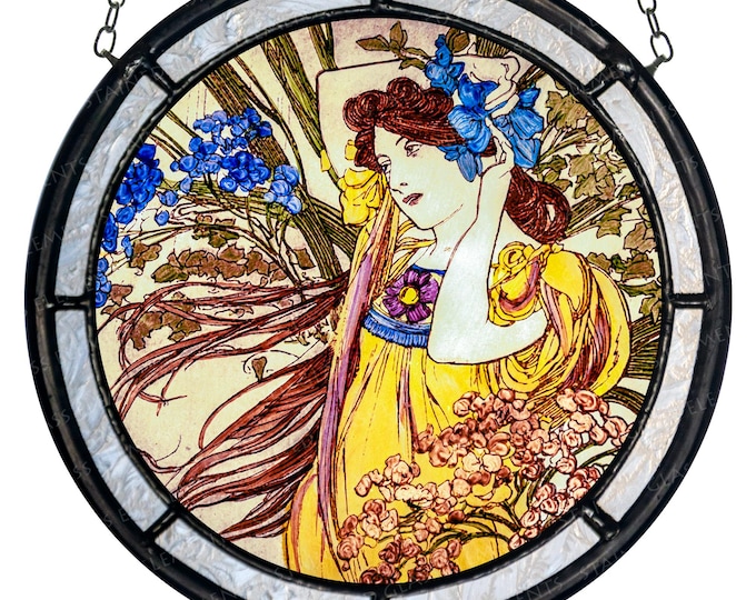 Mucha stained glass - medallion - kiln-fired glass art - June suncatcher - Art Nouveau decoration - Stained glass - vitráž - Glasmalerei