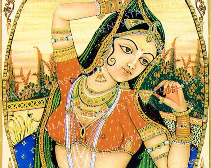Exotic beauty ceramic decal, 10 x 10cm (3.94 x 3.94 inch), firing at 760-850 ºC (1400-1562 ºF), victorian ceramic decals, indian girl, india