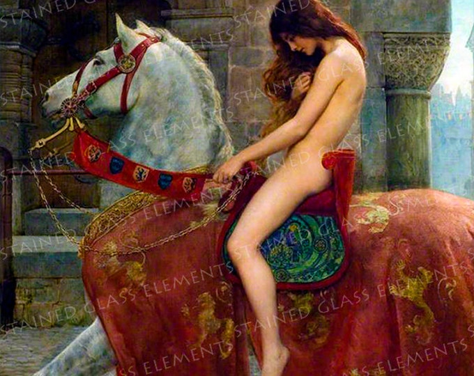 Lady Godiva ceramic decal, decals fusible, legends, John Collier, fusible transfers, glass decals, Lady Godiva, horse ceramic decal, horse