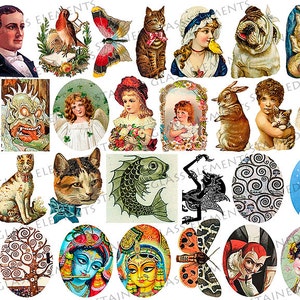 Può includere: Una collezione di illustrazioni vintage con vari soggetti, tra cui animali, persone e figure religiose. Le illustrazioni sono in una varietà di stili, dal realistico al fantasioso. Alcune delle illustrazioni sono in cornici ovali, mentre altre no. Tutte le illustrazioni sono in stile vintage, con una tavolozza di colori sbiaditi.