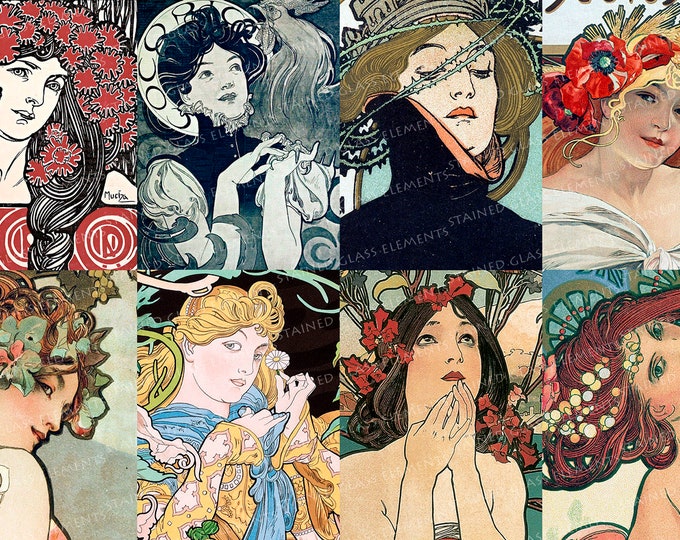 Mucha ceramic decals art nouveau fusible transfers for decoration of ceramics glassfusing glass tiles and enameling jugendstil women girls
