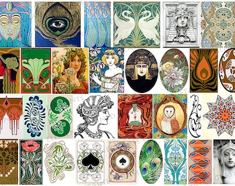 Ceramic decals, art nouveau, decal sheet, jugendstil ceramic decals, ceramic decals for glass pedants, ceramic decal sheet, dca for beads