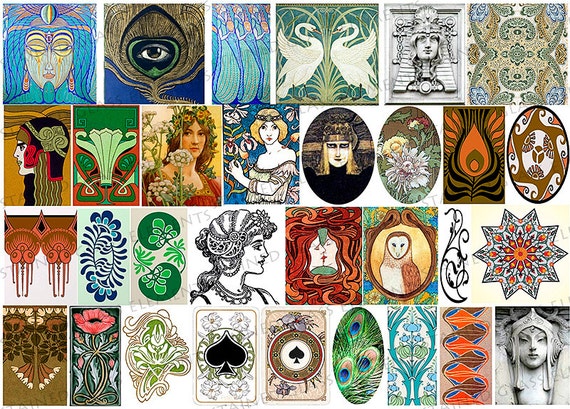 Ceramic decals, art nouveau, decal sheet, jugendstil ceramic decals, ceramic decals for glass pedants, ceramic decal sheet, dca for beads
