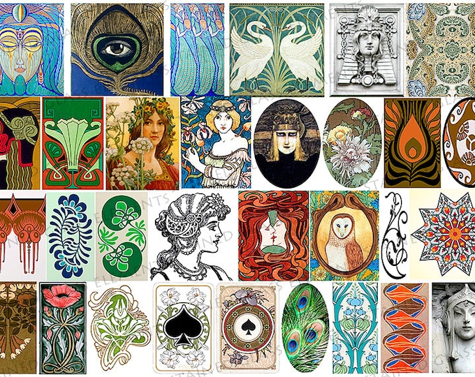 Ceramic decals, art nouveau, decal sheet, jugendstil ceramic decals, ceramic decals for glass pedants, ceramic decal sheet, dca for beads
