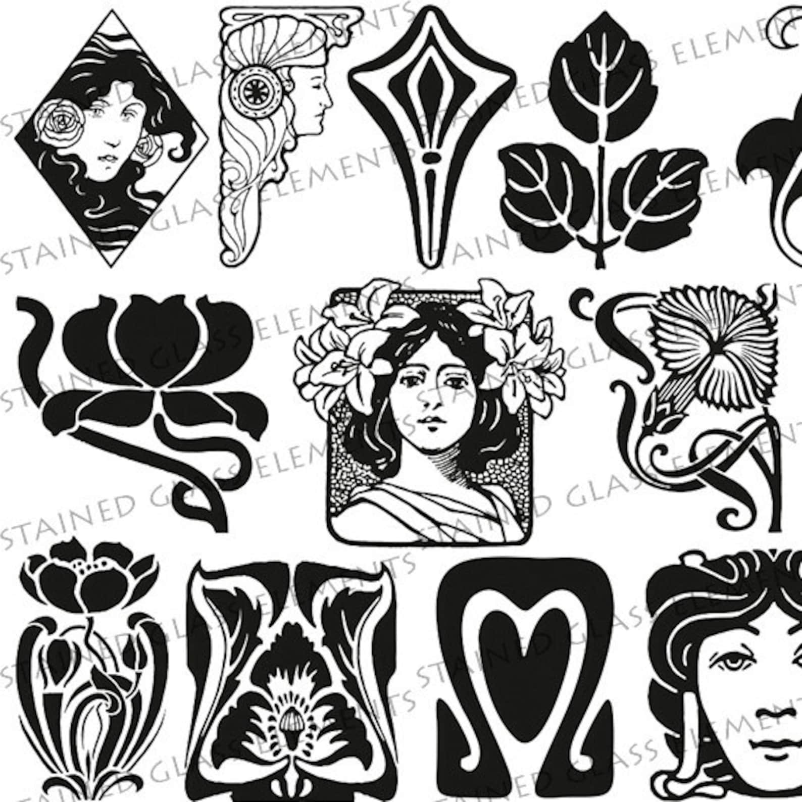 Fusing Decals Black Ceramic Decals, Fusible Transfers, Transfers Fusing, Art Nouveau ...