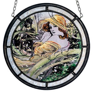 Art Nouveau Stained Glass Lampアルフォンスミュシャ Alphonse Mucha - Topaz.1x Stained Glass and 1x Printing on
