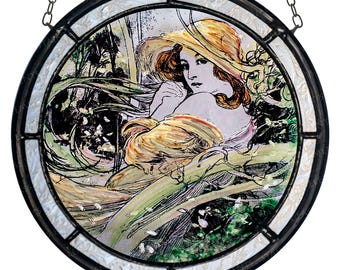 Mucha stained glass suncatcher - kiln-fired - glass art - Zodiac suncatcher - Art Nouveau decoration - gift jugendstil - vitráž - ólomüveg