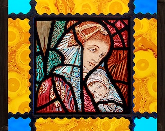 Saint Mary with Child stained glass, Mary suncatcher, religious glass, Mary, Jesus, Maria witraże, Богородица, Marie vitrail, nice gift