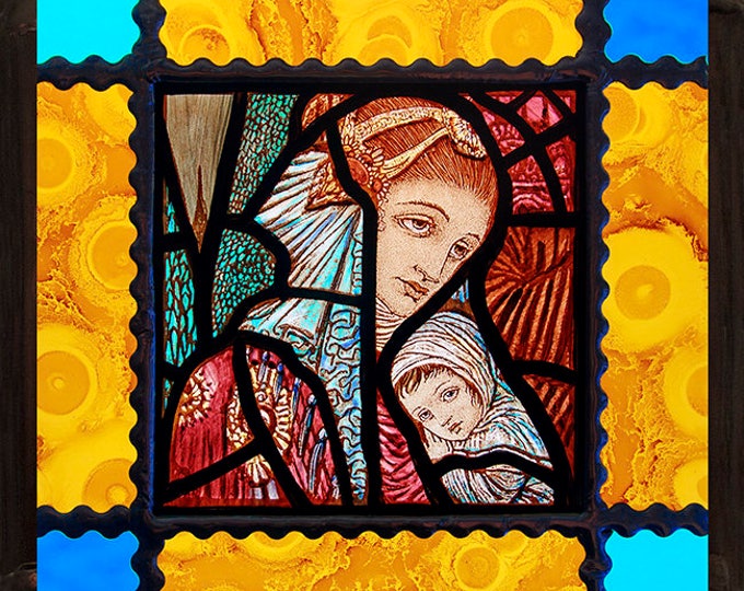 Saint Mary with Child stained glass, Mary suncatcher, religious glass, Mary, Jesus, Maria witraże, Богородица, Marie vitrail, nice gift
