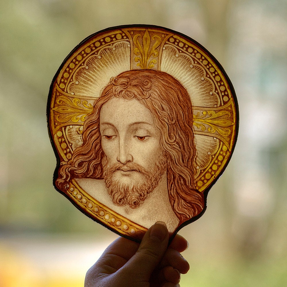 Christ stained glass portrait, Christ stained glass fragment, Christ