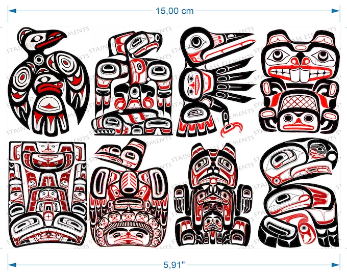 Native American folk motifs ceramic decal fusible waterslide transfer for ceramics glassfusing enameling temp 1400-1562 ºF, 750-850ºC indian