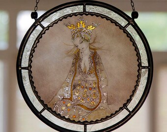 Princess stained glass, princess suncatcher, fairytale suncatcher, fairy, princess,  dreamworld, fairytales, kilnfired glass, original gift