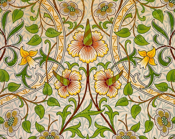William Morris ceramic decal floral motif Pre-Raphaelites waterslide transfer for ceramics glassfusing and enameling firing at 1400F or 760C