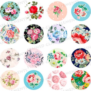 May include: Twenty-four round, colourful, floral patterned stickers. The stickers feature a variety of floral designs, including roses, daisies, and other flowers. The stickers are perfect for adding a touch of vintage charm to any project.
