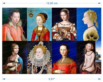 Renaissance Portraits ceramic decals waterslide transfer for decoration of ceramics glass fusing enameling firing  720-800 ºC - 1328-1472 ºF