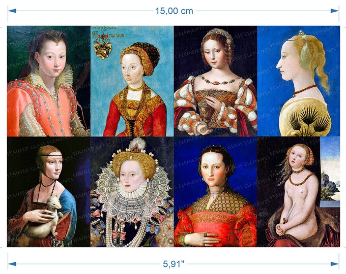 Renaissance Portraits ceramic decals waterslide transfer for decoration of ceramics glass fusing enameling firing  720-800 ºC - 1328-1472 ºF
