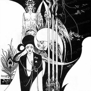 Peut inclure: Illustration en noir et blanc de trois figures aux traits stylisés. Les figures sont entourées de formes et de lignes abstraites. L'image a une ambiance sombre et mystérieuse.