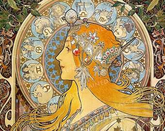 Mucha ceramic decals, Alphonse Mucha, art nouveau ceramic decals, image transfers, Zodiac, decals glass, decals for ceramics, enamelling