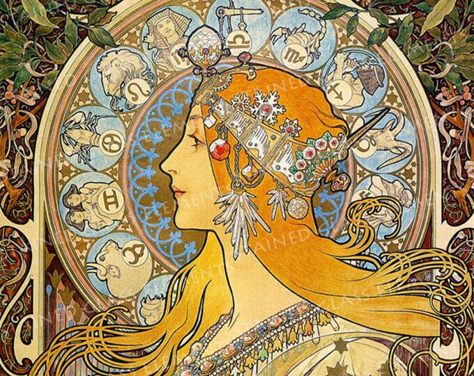 Mucha ceramic decals, Alphonse Mucha, art nouveau ceramic decals, image transfers, Zodiac, decals glass, decals for ceramics, enamelling