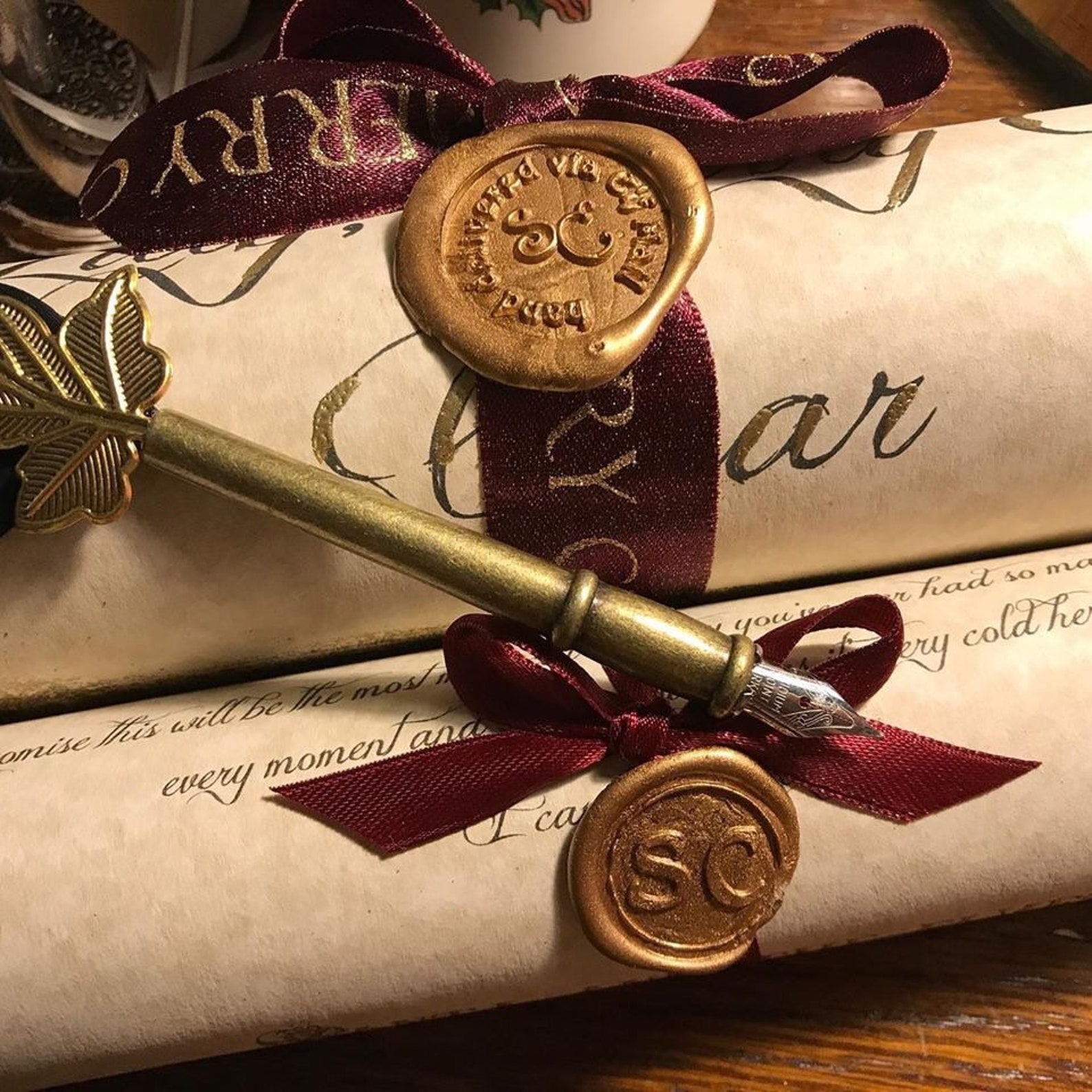 Antique Scented Gold Embossed Parchment Calligraphy Letter in Etsy