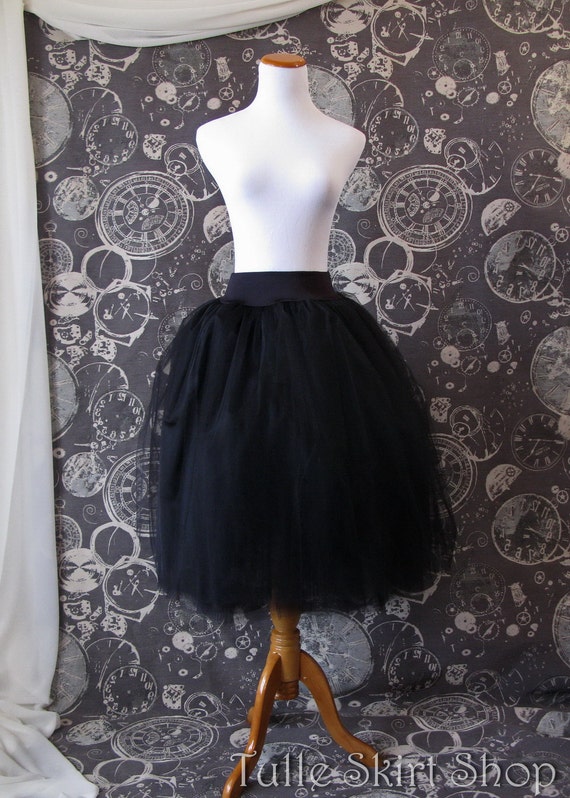 Black Tulle Skirt Adult Tea Length Stretch Drop Waist Tutu | Etsy