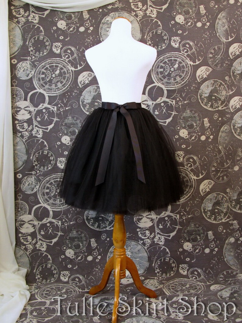 Black Tulle Skirt Adult Knee Length Tutu with Ribbon Waist Etsy