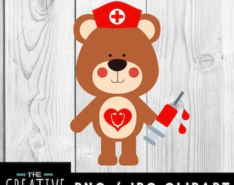 Instant Download Clip Art/ Teddy Bear Nurse Clipart /  png / jpg nurse clip art