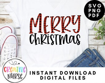 SVG File Instant Download / Buffalo Plaid Merry Christmas SVG /  svg pdf png cutting files for silhouette or cricut