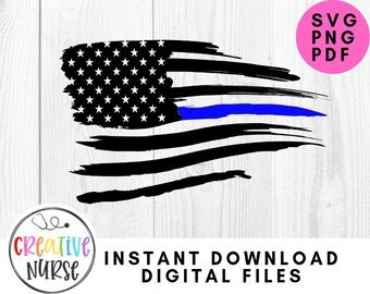 Instant Download Cut File SVG / Thin Blue Line Flag /  svg pdf png cutting files for silhouette or cricut